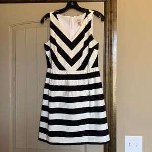 Loft Sleeveless Black/White Striped V-neck Dress